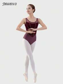 balletto Adult Gymnastics Leotard, High Cut Dancewear Tight Stretch Mesh Splice Fishbone Line Bodysuit For Women - Burgundy - View 5