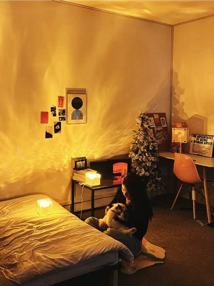 1 Stück LED Nordlichter Wellen Projektionslampe - USB Stimmungslicht, Touch/Fernbedienung, 16 Farben, Flammeneffekt, ideales Geschenk für Schlafzimmer, Wohnheim, Party, Weihnachten, Halloween Dekoration