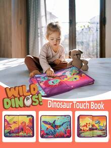 恐龙宝宝触摸书，逼真野生恐龙布艺认知书，亲子互动感官启蒙书，0-3岁宝宝触摸学习书，男孩女孩复活节/斋月/生日礼物 - 彩色 - 查看 8