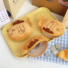 1pcs  Healing Creative Taiyaki Coin Purse Card Holder Cute Furry Multifunctional Storage Bag Can Hold Data Cable Coins Lipstick Creative Mini Pendant Gift - 鯛魚燒錢包(無里布) - 查看 2