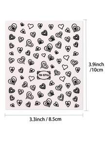 6pcs 5D Embossed Heart Nail Stickers, - Valentine's Day Black & White Heart Nail Art Decals For Women's DIY At Home