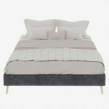 Modern Minimalist Bed Frame, 140 X 200 Cm, Grey, Upholstered In Dutch Velvet, Low Slatted Base, Contemporary Style Bedroom Furniture. Gas Spring, Headboard And Mattress Not Included.