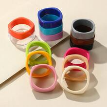 1件新款加厚树脂糖果色不对称弧形设计手镯，优雅波西米亚风格纯色手镯，时尚饰品，适合女性、女孩、女士佩戴，适合日常、派对、旅行等场合，颜色可选：黄色、蓝色、红色、灰色、酒红色、咖啡色、粉色、紫红色、薄荷绿、紫色、橙色、黑色 - 彩色 - 查看 3