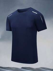 1pc Men's Summer Ice Silk Printed Short Sleeve T-Shirt, Casual Sports Minimalist Quick-Dry Top - Blue - View 2