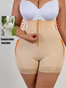 1pc Women Plus Size High Waist Shaping Panty, Tummy Control Waist Trainer Shorts, Solid Color