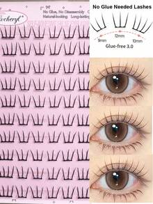 Lvcheryl 60/80/120 片女团免胶假睫毛 - 超薄自粘睫毛，C型卷翘，无需胶水，打造日常及特殊场合的自然妆效，新手友好型DIY睫毛，无损佩戴，持久定型，适合派对、拍照、戏剧等场合 - 易于佩戴，质地柔软，假睫毛，睫毛，簇状假睫毛，化妆 - 黑色 - 查看 4