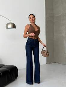 SQUALO Women's Blue Washed, Ripped, And Distressed Effect Jeans Street Style - Navy Blue - View 4