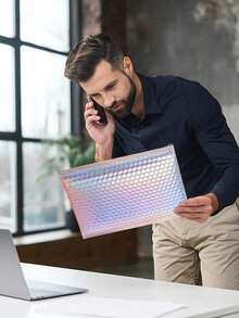 10个金属气泡信封，聚乙烯加厚信封，防水自封运输袋，箔片闪光装饰运输信封，全息缓冲信封，适用于邮寄、包装、小型企业、圣诞礼品袋、圣诞节 - 彩色 - 查看 7