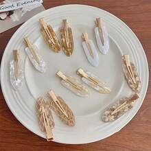 2Pcs No Crease Hair Clips, Elegant Marble Gold Foil Hair Barrettes, Non-Slip Seamless Makeup Clips, Stylish Transparent Resin Hair Pins For Women & Girls - 2 món hỗn hợp - Xem 4