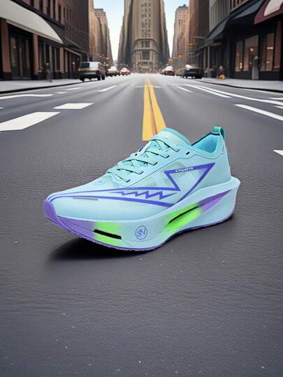 男士时尚休闲舒适跑步鞋 - 透气织物鞋面，耐磨减震鞋底，圆头系带休闲跑步鞋，碳板专业马拉松男士运动透气轻便女士舒适运动鞋，适合所有季节（不对称涂漆鞋底）