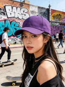 1pc Purple Sports Style Adjustable Metal Buckle Baseball Cap, Suitable For Outdoor Activities - A - View 7