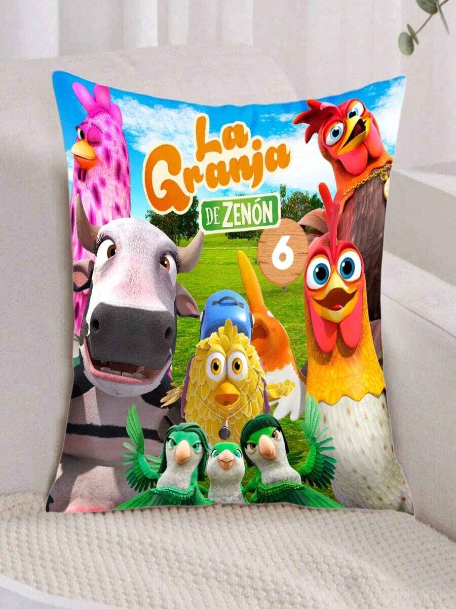 1 Ragland Hard Zenon Cartoon Farm Pillowcase - Double-Sided Printed Plush Pillowcase With Zip Closure, Machine Washable Polyester Material, Vibrant Animal And Farm Scene Design. - trắng - Xem 1