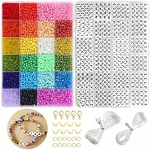 2200颗4毫米玻璃珠套装，包含24颗随机颜色装饰小珠和560颗字母珠，适用于DIY珠宝制作，例如手链、项链、编织等，工艺材料套装 - 彩色 - 查看 10