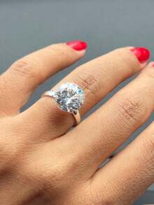 Anel Solitário Prata Virgínia Ajustável Tamanho Regulável Pedra Moissanite 12mm 10mm - Prata - Visão 8