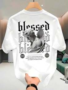 Unisex Streetwear T-Shirt, 100% Cotton, Men's And Women's, Angel Print () - 白色 - 查看 2