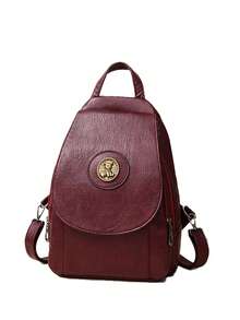 Women's Elegant Flap Shoulder Bag PU Leather Top-Handle Chic Backpack With Multi Zipper Pockets For Daily Use And Dating Events - Đỏ - Xem 6