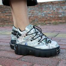 Unisex Retro Sneakers Shoes Metal Decorations Round-Toe Thick Sole Casual Shoes For Men And Women Large Size Lace-Up - 灰色 - 查看 6