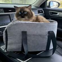 1pc New Pet Car Armrest Nest, Soft & Comfortable Pet Car Booster Seat Cover, Suitable For All Seasons, Removable & Portable Pet Carrier With Safety Buckle, Soft Cushion, Convenient For Pet Travel - Grey - View 4