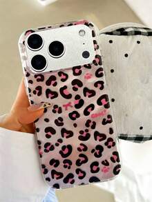 Luxury Cute Bow Leopard Print Pattern Glitter Phone Case Compatible With IPhone 17 Pro Max 17 Pro 17 16 Pro Max 16 Pro 16 15 Pro Max 15 Pro 14 Pro Max 14 Pro 13 12 Pro Max 11 16 15 14 Plus With Lovely Pink Heart Pendant Girl Gift Anti-Drop Back Cover - Leopard - View 4