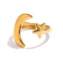 Bộ 3 chiếc/1 chiếc nhẫn hở bằng thép không gỉ kiểu cổ điển hình sao và trăng dành cho nữ, thích hợp đeo hàng ngày, quà tặng trang sức. - Nhiều màu - Xem 5