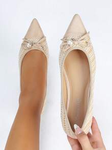 Zapatos de punta con decoración de lazo de ballet para mujer - Albaricoque - Ver 5