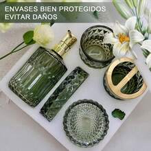 Green Bathroom Accessories Set, 5 Pcs Glass Bathroom Accessories With Lotion Soap Dispenser, Soap Dish, Toothbrush Holder, Tumbler, Cotton Swab Jars, Perfect For Bathroom Theme Gift - màu xanh lá - Xem 2