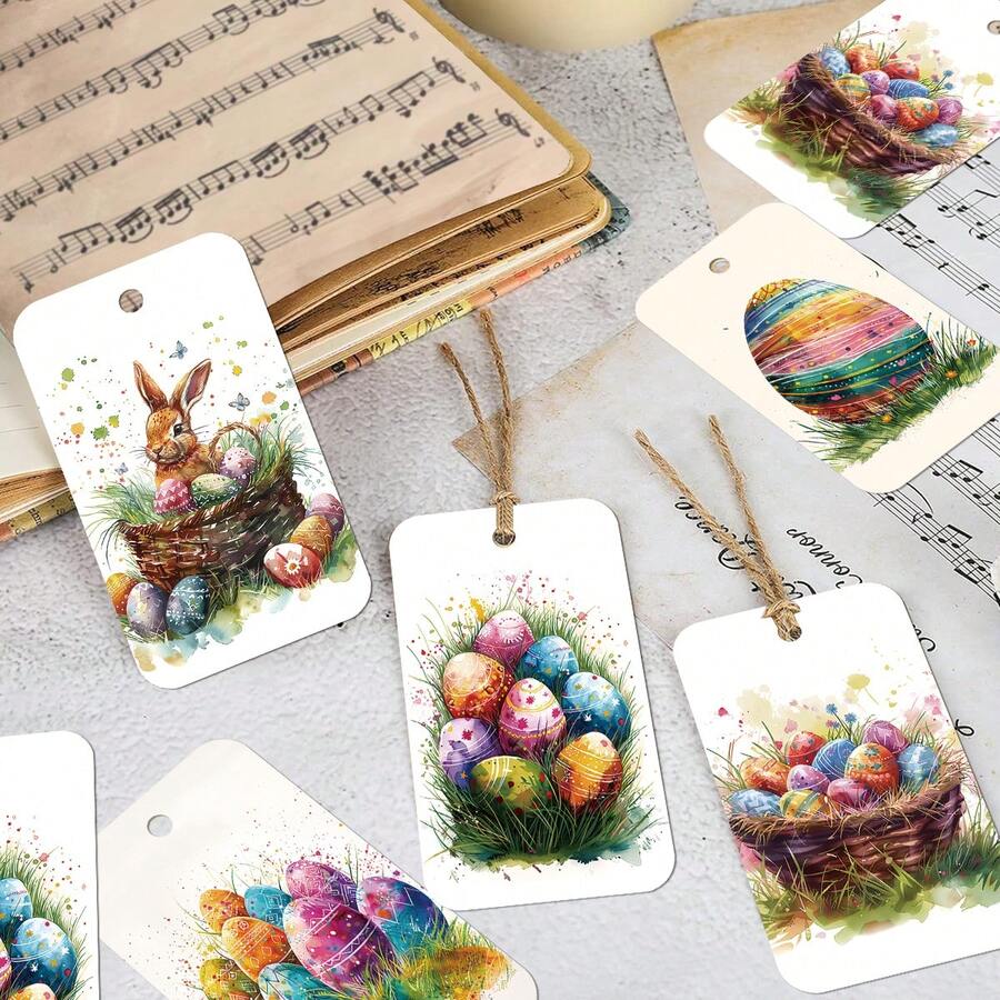 50 thẻ quà tặng hình thỏ và trứng Phục Sinh vẽ màu nước kèm dây gai - Nhãn treo quà hình thỏ và trứng hoạt hình cho lễ Phục Sinh, hoàn hảo cho quà tặng, gói quà và trang trí tiệc. - Nhiều màu - Xem 1