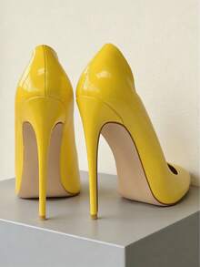 MERUMOTE 4.72"/12CM Slip On High Heels For Women Closed Pointed Toe Stilettos Sexy Wedding Party Pumps - 黃色 - 查看 5