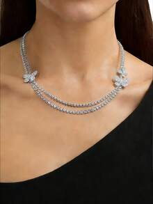 1件装时尚双层花瓣项链，精致简约女士颈链 - 銀色 - 查看 1