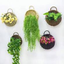 Hand Made Wicker Rattan Flower Planter Wall Hanging Wicker Rattam Basket Garden Vine Pot Plants Holder Garden Pots Wall Planter - Multicolor - View 11