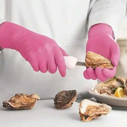 About 100pcs/Bag,Nitrile Gloves Without Powder And Latex | Disposable, Available In XS, S, M, L - Suitable For Dishwashing And Other Household Chores,Durable Elastic Multipurpose Household Cleaning Shields, Waterproof For Kitchen Use, Tattoo, Hair Dyeing, Beauty Salon, Pet Care - Pink