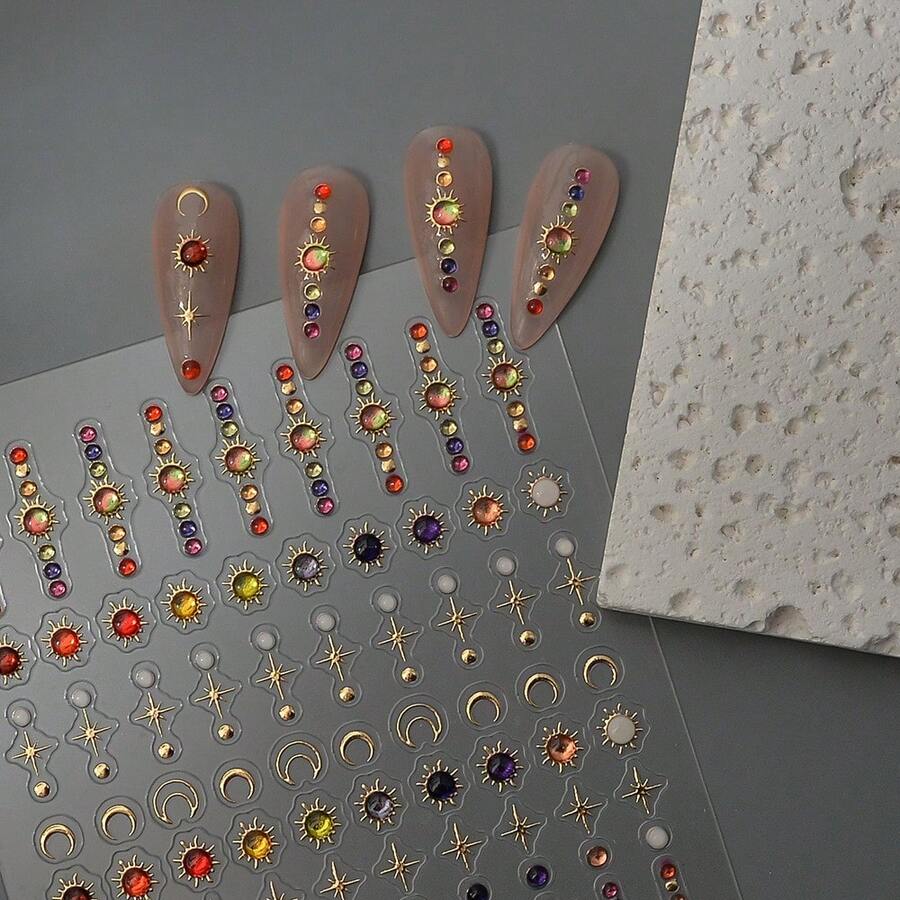 5D Nail Art Stickers Metal Noble And Elegant Nail Stickers, Light Mature Style Nail Stickers, Gold-Rimmed Scepter Ornaments Adhesive Nail Art Stickers Decals Manicure Charms - 彩色 - 查看 1