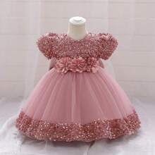 Pink Kids Clothes 2116 Big Bow 3D Flower Girls Frock Tulle Sequins Ball Gown Pageant Children Elegant Princess Prom Host Formal Evening Party Cocktail Dress 0-4Y - 深粉紅色 - 查看 1