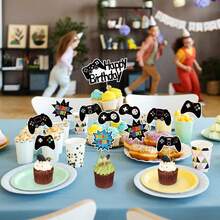 9件套生日快乐蛋糕装饰品，电子游戏主题蛋糕插牌，电子游戏主题装饰，男宝宝生日派对用品，化妆派对，服装派对，情人节，角色扮演派对 - 彩色 - 查看 4