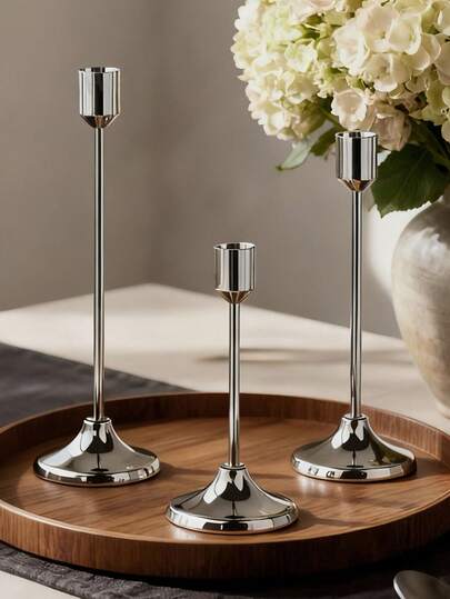 12pcs/6pcs/3pcs French Gold/Black/Silver Candle Holders Set, 3pcs Cone Shaped Candle Holders, Gold Black Modern Decorative Candle Holders, Suitable For Dining Table, Fireplace, Wedding, Dining, Party, Christmas, Anniversary Decoration (Candles Not Included)