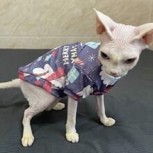 Sphynx Cat Clothes, Soft Stretchy Fabric With Santa Claus Print, Suitable For Autumn/Winter