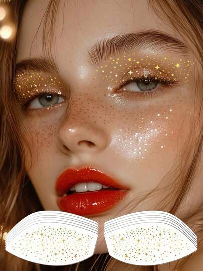 6 piezas de pegatinas de sombra de ojos con brillo, tatuajes faciales brillantes, pegatinas de delineador de ojos dorado, tatuajes temporales de maquillaje de ojos lindos, resistentes al agua para festivales, fiestas, bailes