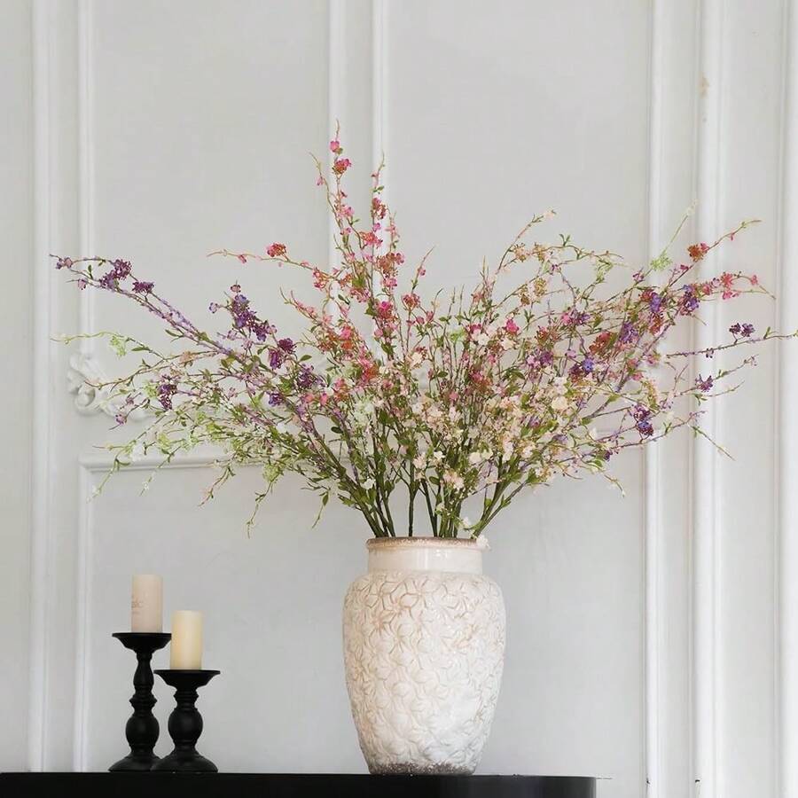 Artificial Flowers With Greenery Stems Faux Plants Indoor Branches For Tall Vase Ultra-Realistic, 7 Pcs Wedding Centerpieces, Home Decor & DIY Bouquets - Purple - 查看 1