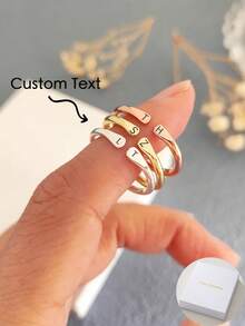 1pc Personalized Initial Letter Engraved Ring, Custom First Letter Ring, Unique Alphabet Ring, Single Letter Ring, Gift For Her, Exclusive Jewelry - Multicolor - View 3