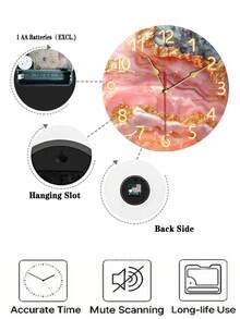 1件装木质挂钟，玛瑙纹理金色脉络图案设计，静音钟，适用于客厅、更衣室、奢华风格房间装饰，完美的情人节礼物。 - 彩色 - 查看 4