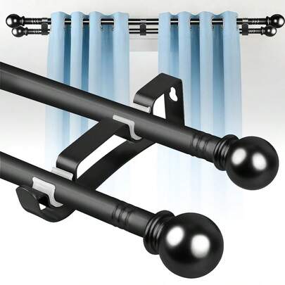 Double Curtain Rods, Adjustable From 33 To 156 Inches, Metal Extendable Double Drapery Rod Set For Windows, Complete With Pole Brackets. Small Extra Long 5/8" Diameter. Ideal For Blackout Curtains In Bathrooms, Bedrooms, And Living Rooms