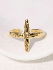 3pcs/Set Fashionable INS Minimalist Vibe High-End Plated Stainless Steel Cross & Geometric Open Ring, Adjustable Fit For Women Daily, Party, Date Wear