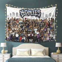 Homies Logo Tapestry With Diverse Cartoon Crowd - Large Wall Hanging Suitable For Parties, Dorms, ' Rooms & Group Events - Horizontal Tapestry Gift For Home Decor (Homies Characters) - Nhiều màu - Xem 3