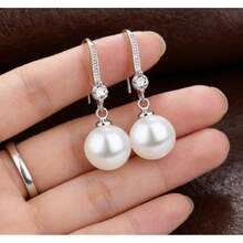Accessories Wish   Drop Pendant Oval Pearl Earrings Bridal Earrings Earrings - Hạt tròn bạc - Xem 4