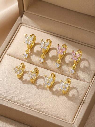 1pair Beautiful Vivid Exquisite Glittering Full Zirconia Butterfly/Heart Shaped Hoop Earrings Idea Gift For Kids Girls Friends For Party Vacation Beach Festival Daily Birthday Valentine's Day Anniversay