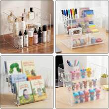 1pc 3-Tier Transparent Acrylic Desktop Organizer, Multi-Function Stationery Storage Box, Office Supplies Holder, Desk Accessory, Bedroom Decor, Home Organization, Back To School, Gift For Girls, Makeup Room Decor - Multicolor - View 8
