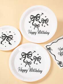 Black Bowknot Theme Party Tableware Set, Disposable Tableware For Bow Birthday Party Decoration,Newborn Baby Party Dining Table Decor,Baby Shower Decoration,Happy Birthday Party Supplies,Disposable Paper Plates,Paper Cups,Paper Napkins,Gender Reveal Decoration,Baby Shower Party Decoration - Black Bow - View 2