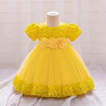 Pink Kids Clothes 2116 Big Bow 3D Flower Girls Frock Tulle Sequins Ball Gown Pageant Children Elegant Princess Prom Host Formal Evening Party Cocktail Dress 0-4Y - 黃色 - 查看 1