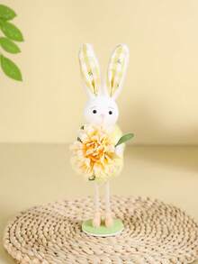 1个迷人的8.66英寸高站立式复活节兔子装饰品，配有仿真花朵点缀，适合客厅壁炉装饰、复活节礼物、复活节花卉派对装饰、春季装饰、复活节工艺品、复活节派对礼品填充物。 - 彩色 - 查看 6