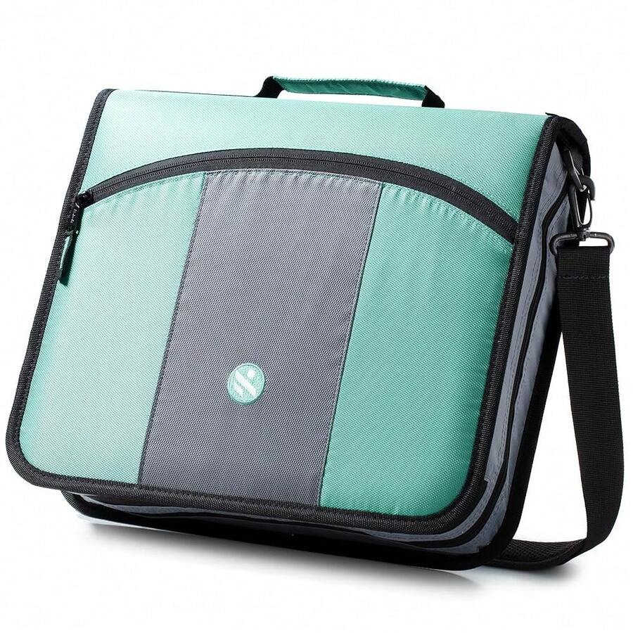 Zipper Binder 3 Ring, Round Ring Binder With 600 Sheets Capacity, Expanding Files, Handle And Shoulder Strap Included, Green - Màu xanh lá - Xem 1